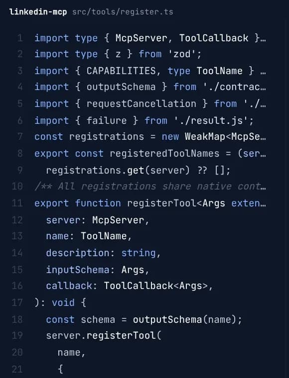 Source code of the linkedin-mcp tool registry